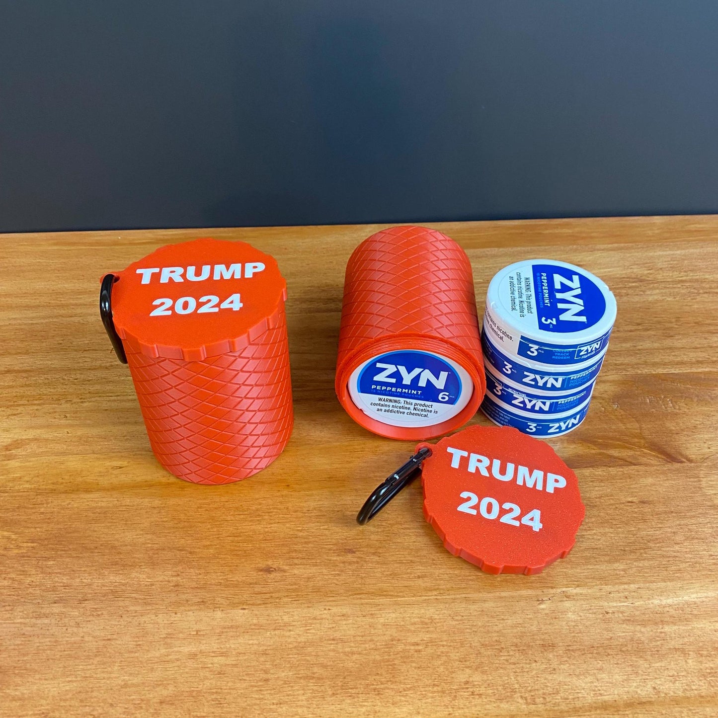 ZYN "Trump 2024" Can Travel Tube - Holds 5 Cans with ability to add additional capacity- Carabiner Lid Included